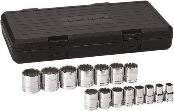 GearWrench - 15 Piece 1/2" Drive Chrome Finish Socket Set - 12 Points, 7/16" to 1-1/2" Range, Inch Measurement Standard - A1 Tooling