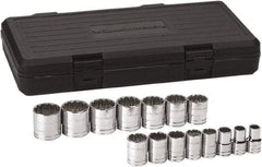 GearWrench - 15 Piece 1/2" Drive Chrome Finish Socket Set - 12 Points, 7/16" to 1-1/2" Range, Inch Measurement Standard - A1 Tooling