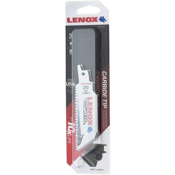 Lenox - 4" Long x 1" Thick, Bi-Metal Reciprocating Saw Blade - Tapered Profile, 8 TPI, Toothed Edge, Tang Shank - A1 Tooling