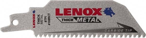 Lenox - 4" Long x 1" Thick, Bi-Metal Reciprocating Saw Blade - Tapered Profile, 8 TPI, Toothed Edge, Tang Shank - A1 Tooling