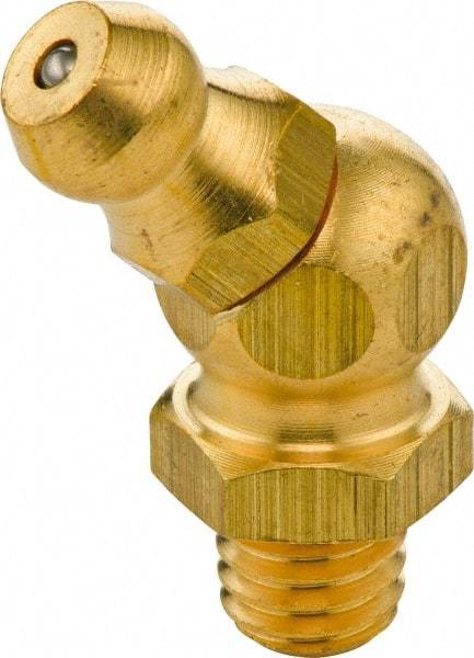 Umeta - 45° Head Angle, M6x1 Metric Brass Standard Grease Fitting - 9mm Hex, 23.5mm Overall Height, 5.5mm Shank Length - A1 Tooling