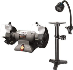 Jet - 8" Wheel Diam x 1" Wheel Width, 1 hp Grinder - 0.63" Arbor Hole Diam, 1 Phase, 3,450 Max RPM, 115 Volts - A1 Tooling