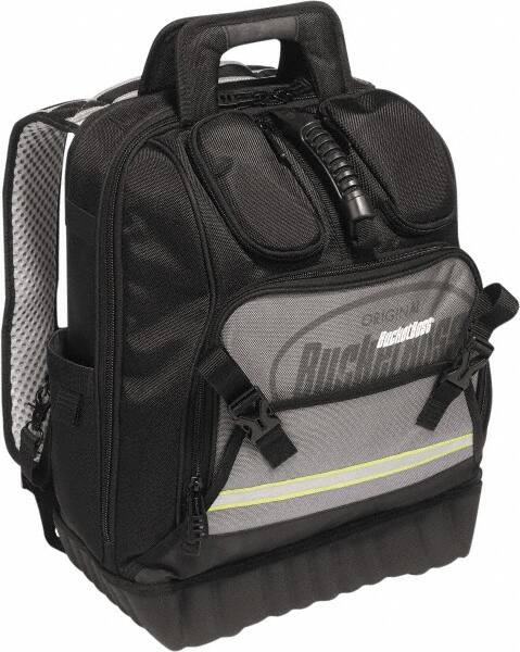 Bucket Boss - 24 Pocket Black, Yellow & Gray Ballistic Polyester Tool Bag - 14" Wide x 10" Deep x 18" High - A1 Tooling