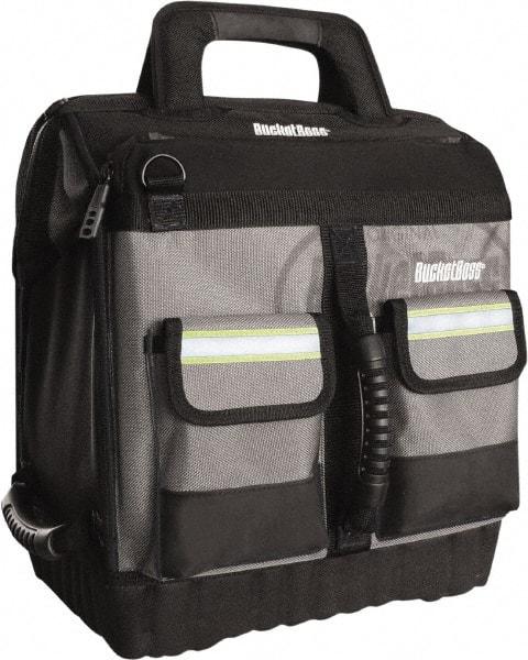 Bucket Boss - 16 Pocket Black, Yellow & Gray Ballistic Polyester Tool Bag - 14" Wide x 11" Deep x 14" High - A1 Tooling