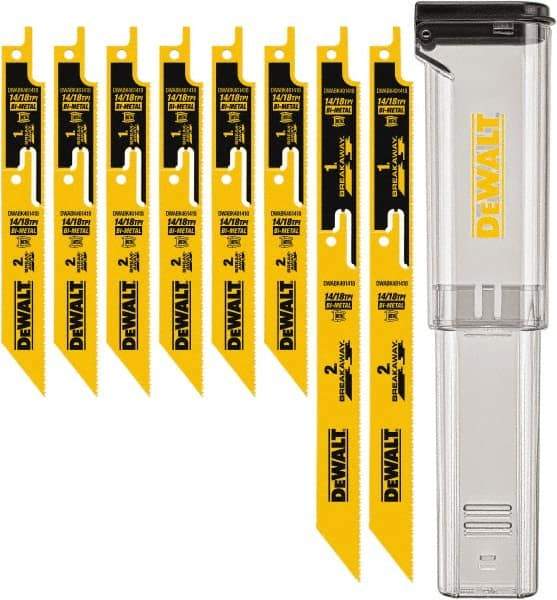 DeWALT - 8 Pieces, 6" to 9" Long x 0.04" Thickness, Bi-Metal Reciprocating Saw Blade Set - Straight Profile, 10-14 to 18 Teeth, Toothed Edge - A1 Tooling