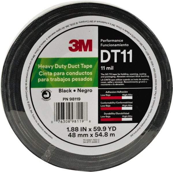 3M - 2" x 54.8m Silver Duct Tape - 11 mil, Rubber Adhesive, Polyethylene Film Backing, Series DT11 - A1 Tooling