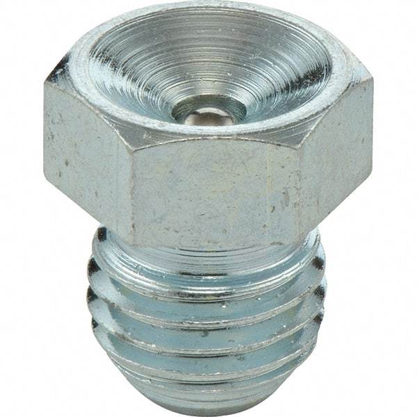 Umeta - Straight Head Angle, M8 Metric Steel Flush-Style Grease Fitting - 9mm Hex, 9.5mm Overall Height, 6.5mm Shank Length, Zinc Plated Finish - A1 Tooling