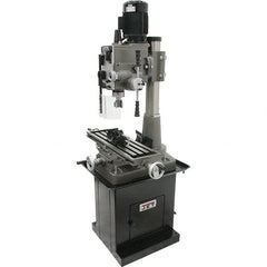 Jet - 1 Phase, 19-11/16" Swing, Geared Head Mill Drill Combination - 32-1/4" Table Length x 9-1/2" Table Width, 20-1/2" Longitudinal Travel, 8-1/4" Cross Travel, 6 Spindle Speeds, 1.5 hp, 115/230 Volts - A1 Tooling