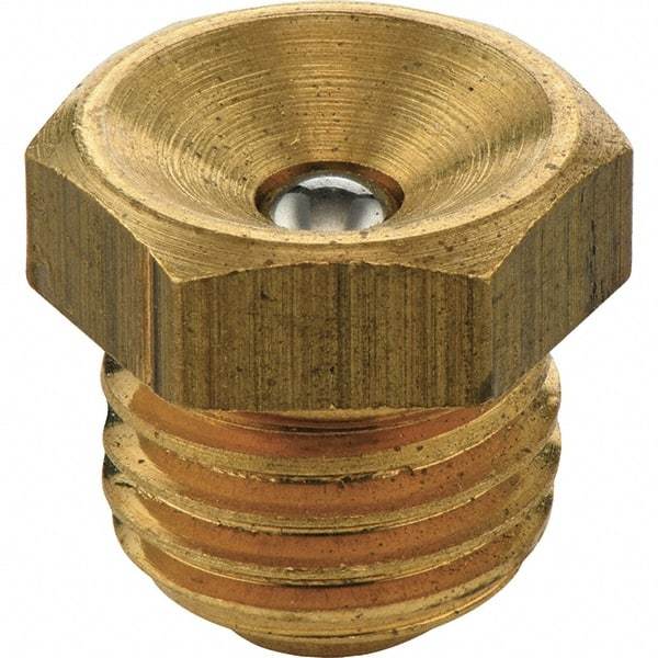 Umeta - Straight Head Angle, M6x1.0 Metric Brass Flush-Style Grease Fitting - 7mm Hex, 9mm Overall Height, 6mm Shank Length - A1 Tooling