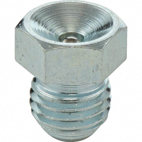 Umeta - Straight Head Angle, M8 Metric Steel Flush-Style Grease Fitting - 10mm Hex, 9.5mm Overall Height, 6.5mm Shank Length, Zinc Plated Finish - A1 Tooling