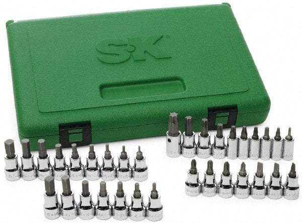 SK - 33 Piece, Screwdriver Bit Set - T10 to T55 Torx, 1/8 to 3/8, 2 to 10 Hex, #4 to 6 Slotted, #1 to 3 Phillips & #2 Pozidriv - A1 Tooling