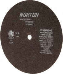 Norton - 8" 60 Grit Aluminum Oxide Cutoff Wheel - 1/16" Thick, 1/2" Arbor, 5,730 Max RPM, Use with Stationary Grinders - A1 Tooling