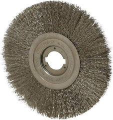 Weiler - 8" OD, 1-1/4" Arbor Hole, Crimped Stainless Steel Wheel Brush - 3/4" Face Width, 2-1/16" Trim Length, 0.0118" Filament Diam, 6,000 RPM - A1 Tooling