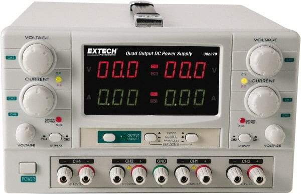 Extech - 150 Watt, 0 to 5 Amp, 0 to 30 VDC Output, Benchtop Power Supply - 2 Outputs, 10.2 Inch Wide x 14-1/2 Inch Deep x 6.3 Inch High - A1 Tooling