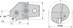 Kennametal - Left Hand Cut, Size KM63, SN.. Insert Compatiblity, Internal Modular Turning & Profiling Cutting Unit Head - 43mm Ctr to Cutting Edge, 60mm Head Length, Through Coolant, Series Kenloc - A1 Tooling