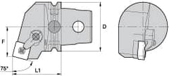 Kennametal - Right Hand Cut, Size KM63, SN.. Insert Compatiblity, External Modular Turning & Profiling Cutting Unit Head - 38mm Ctr to Cutting Edge, 60mm Head Length, Through Coolant, Series Kenloc - A1 Tooling