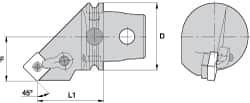 Kennametal - Right Hand Cut, Size KM63, SN.. Insert Compatiblity, Internal Modular Turning & Profiling Cutting Unit Head - 43mm Ctr to Cutting Edge, 72mm Head Length, Through Coolant, Series Kenloc - A1 Tooling