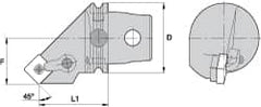 Kennametal - Right Hand Cut, Size KM63, SN.. Insert Compatiblity, External Modular Turning & Profiling Cutting Unit Head - 43mm Ctr to Cutting Edge, 68mm Head Length, Through Coolant, Series Kenloc - A1 Tooling