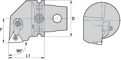 Kennametal - Right Hand Cut, Size KM63, TN.. Insert Compatiblity, External Modular Turning & Profiling Cutting Unit Head - 43mm Ctr to Cutting Edge, 60mm Head Length, Through Coolant, Series Kenloc - A1 Tooling