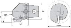 Kennametal - Right Hand Cut, Size KM63, TN.. Insert Compatiblity, Internal Modular Turning & Profiling Cutting Unit Head - 43mm Ctr to Cutting Edge, 60mm Head Length, Through Coolant, Series Kenloc - A1 Tooling