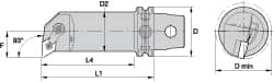 Kennametal - Right Hand Cut, 50mm Min Bore Diam, Size KM63 Steel Modular Boring Cutting Unit Head - 4.6063" Max Bore Depth, Through Coolant, Compatible with DN.. - A1 Tooling