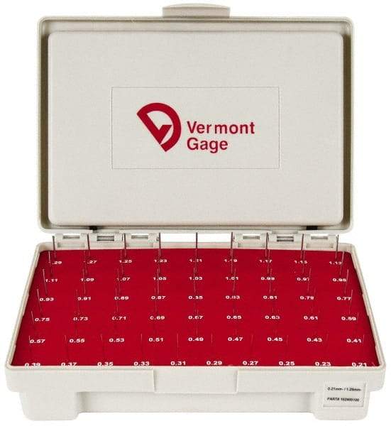 Vermont Gage - 55 Piece, 0.21-1.29 mm Diameter Plug and Pin Gage Set - Minus 0.01 mm Tolerance, Class ZZ - A1 Tooling