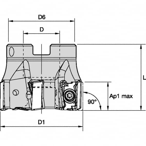 3″ Cut Diam, 1″ Arbor Hole Diam, Indexable Square-Shoulder Face Mill 90° Lead Angle