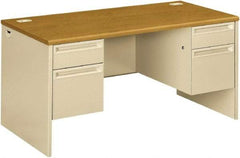 Hon - Steel-Reinforced High-Pressure Laminate Double Pedestal Desk - 60" Wide x 30" Deep x 29-1/2" High, Harvest/Putty - A1 Tooling