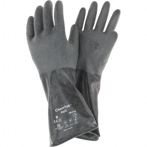 Ansell - 14 mil Thick, Chemical Resistant Gloves - SZ 9 14"14ML BLK 1/PR CHEM-TEK RGH FIN CHEM GLV - A1 Tooling