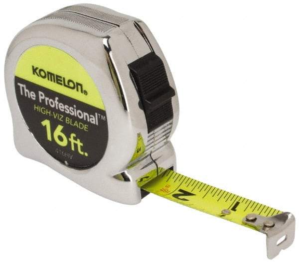 Komelon - 16' x 3/4" Yellow Blade Tape Measure - 1/16" Graduation, Inch Graduation Style, Silver Case - A1 Tooling