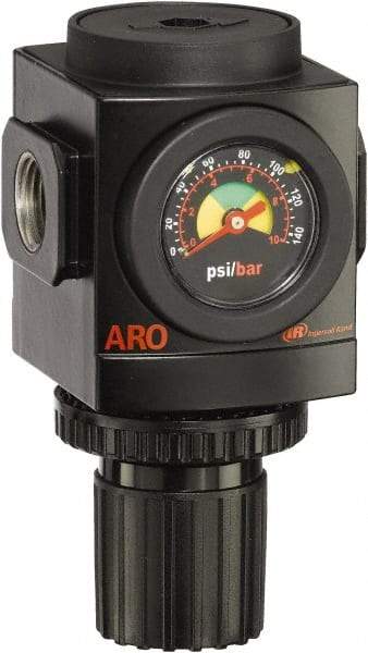 ARO/Ingersoll-Rand - 1/2 NPT Port, 210 CFM, Aluminum Standard Regulator - 0 to 140 psi Range, 250 Max psi Supply Pressure, 1/8" Gauge Port Thread, 3.15" Wide x 5.472" High - A1 Tooling