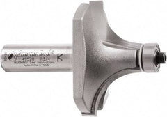 Amana Tool - 2" Cut Diam, 1" Length of Cut, 2 Flute Round-Over Edge Profile Router Bit - Carbide-Tipped, 1/2" Shank Diam, 2-7/8" OAL, Uncoated - A1 Tooling