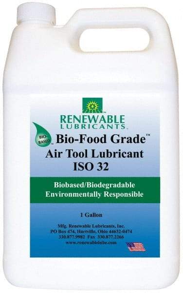 Renewable Lubricants - 1 Gal Bottle, ISO 32, Air Tool Oil - -20°F to 230°, 29.33 Viscosity (cSt) at 40°C, 7.34 Viscosity (cSt) at 100°C, Series Bio-Food Grade - A1 Tooling