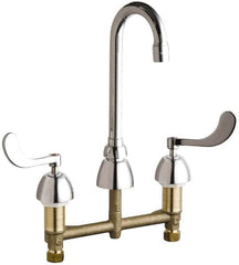 Chicago Faucets - Wrist Blade Handle, Wide Spread Bathroom Faucet - Two Handle, Educational and Healthcare Drain, Gooseneck Spout - A1 Tooling