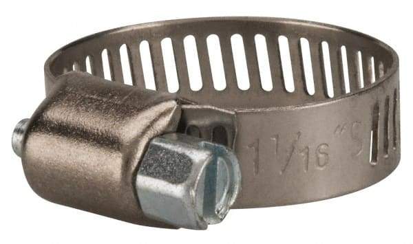 Value Collection - SAE Size 10, 3/8 to 1-1/16" Diam, Stainless Steel/Carbon Steel Worm Drive Clamp - 5/16" Wide, Material Grade 301 - A1 Tooling