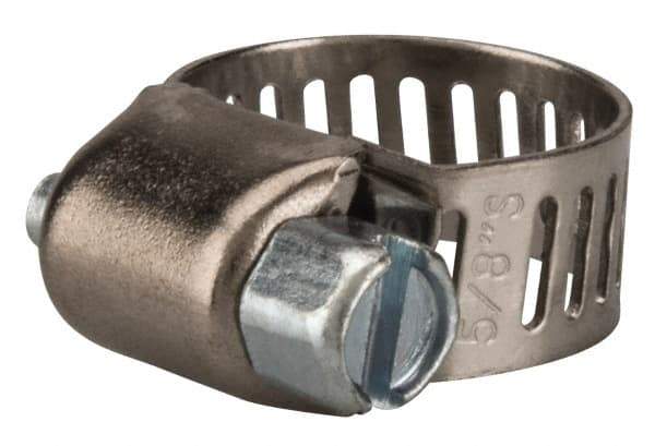 Value Collection - SAE Size 4, 1/4 to 5/8" Diam, Stainless Steel/Carbon Steel Worm Drive Clamp - 5/16" Wide, Material Grade 301 - A1 Tooling