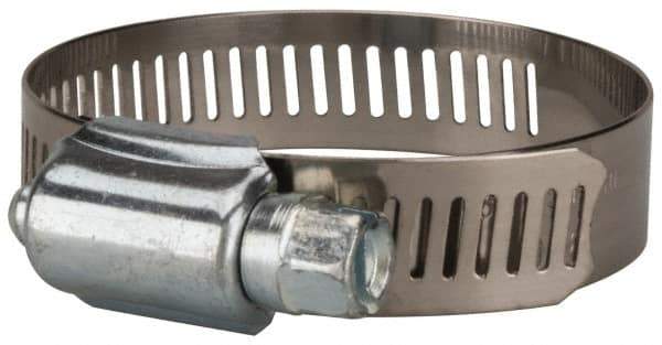 Value Collection - SAE Size 28, 1-1/4 to 2-1/4" Diam, Stainless Steel/Carbon Steel Worm Drive Clamp - 1/2" Wide, Material Grade 201 - A1 Tooling