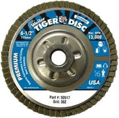 Weiler - 4-1/2" 36 Grit 5/8-11 Center Hole Type 29 Zirconia Alumina Flap Disc - A1 Tooling