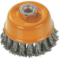 WALTER Surface Technologies - 3" Diam, 5/8-11 Threaded Arbor, Steel Fill Cup Brush - 0.015 Wire Diam, 12,000 Max RPM - A1 Tooling