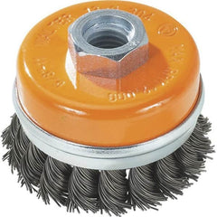 WALTER Surface Technologies - 4" Diam, 5/8-11 Threaded Arbor, Steel Fill Cup Brush - 0.02 Wire Diam, 8,600 Max RPM - A1 Tooling