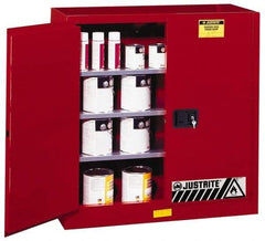 Justrite - 2 Door, 3 Shelf, Red Steel Standard Safety Cabinet for Flammable and Combustible Liquids - 44" High x 43" Wide x 18" Deep, Manual Closing Door, 3 Point Key Lock, 40 Gal Capacity - A1 Tooling