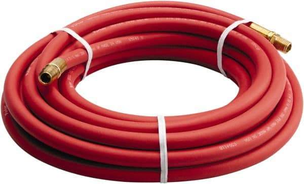 Parker - 3/8" ID x 0.656" OD 50' Long Multipurpose Air Hose - MNPT x MNPT Ends, 200 Working psi, -40 to 212°F, 1/4" Fitting, Red - A1 Tooling