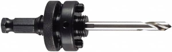 M.K. MORSE - 1-1/4 to 6" Tool Diam Compatibility, Hex Shank, High Speed Steel Integral Pilot Drill, Hole Cutting Tool Arbor - 7/16" Min Chuck, Hex Shank Cross Section, Quick-Change Attachment, For 1-1/4 to 6" Hole Saws - A1 Tooling