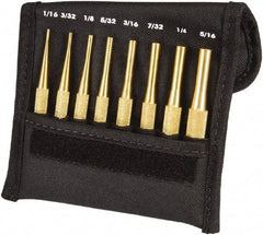 Starrett - 8 Piece, 1/16 to 5/16", Pin Punch Set - Round Shank, Brass, Comes in Pouch - A1 Tooling