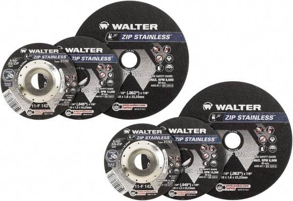 WALTER Surface Technologies - 4-1/2" Aluminum Oxide Cutoff Wheel - 3/64" Thick, 7/8" Arbor, 13,300 Max RPM, Use with Angle Grinders - A1 Tooling