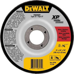 DeWALT - 24 Grit, 6" Wheel Diam, 7/8" Arbor Hole, Type 27 Depressed Center Wheel - Coarse/Medium Grade, Ceramic, N Hardness, 10,100 Max RPM - A1 Tooling