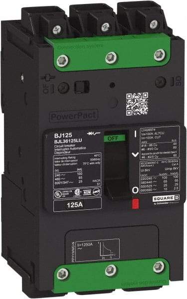 Square D - 125 Amp, 600Y/347 VAC, 3 Pole, Unit Mount B-Frame Circuit Breaker - Thermal-Magnetic Trip, 65 kA at 240 VAC, 35 kA at 480 VAC, 18 kA at 600Y/347 VAC Breaking Capacity, 14-3/0 AWG - A1 Tooling