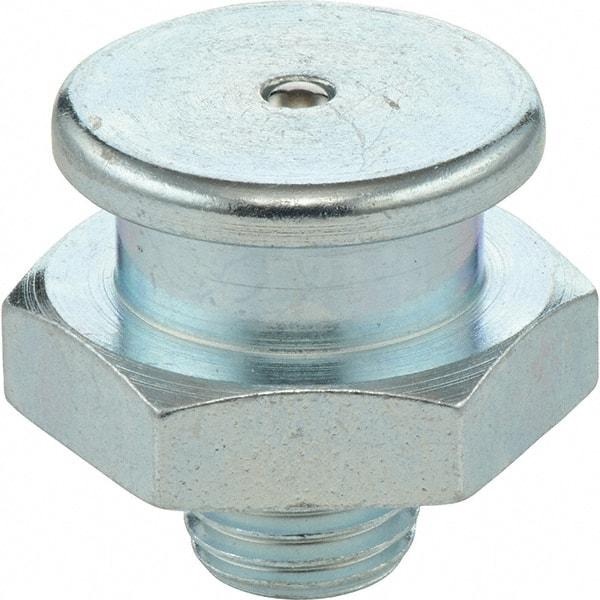 Umeta - Straight Head Angle, 1/8 PTF Steel Button-Head Grease Fitting - 5/8" Hex, 3/4" Overall Height, Zinc Plated Finish - A1 Tooling