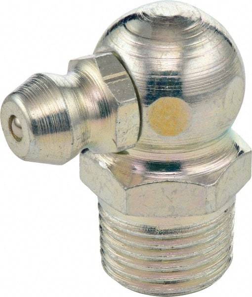 Umeta - 90° Head Angle, 1/8 PTF Steel Standard Grease Fitting - 7/16" Hex, 0.8438" Overall Height, Zinc Plated Finish - A1 Tooling