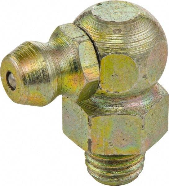 Umeta - 90° Head Angle, 1/4-28 PTF Zinc Plated Yellow Thread-Forming Grease Fitting - 3/8" Hex, 3/4" Overall Height - A1 Tooling